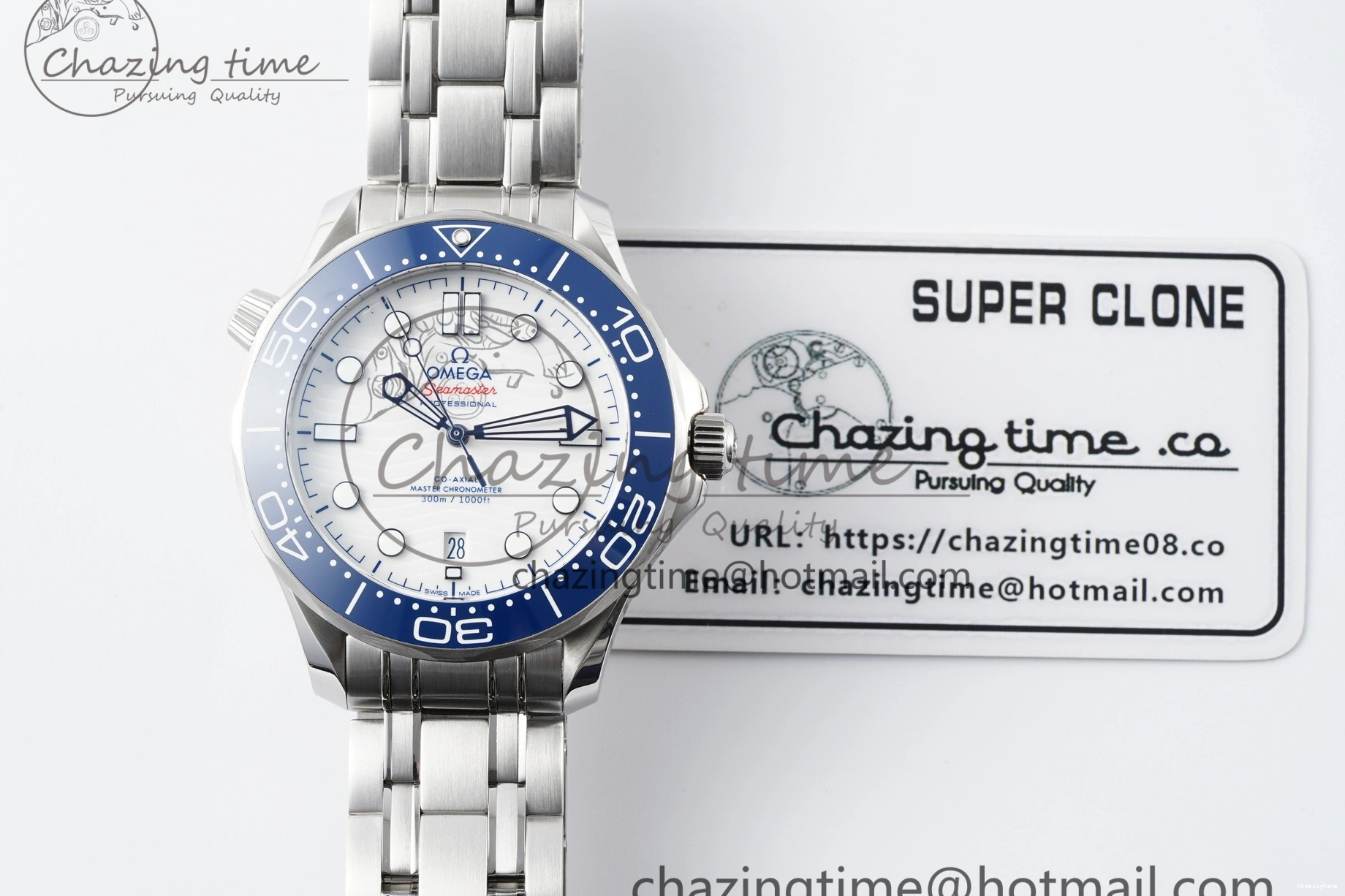 0428 Thermal Seamaster Diver 300M ZF 1:1 Best Edition Blue Ceramic White Dial on SS Bracelet A 7733